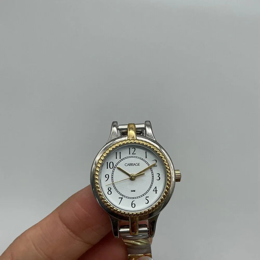 Carriage By Timex Womens Watch 24mm White Dial Two Tone Expansion New Battery